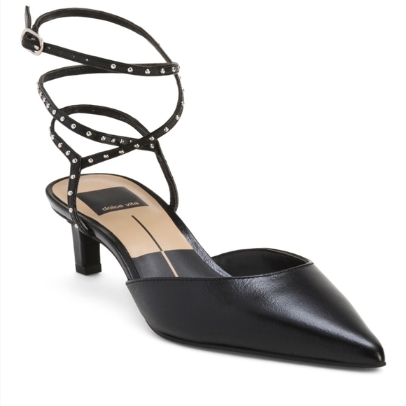 🖤🔹️DOLCE VITA🔹️ Midnight Black Leather Crinkle Patent Loklyn Kitten Heels - Picture 5 of 7